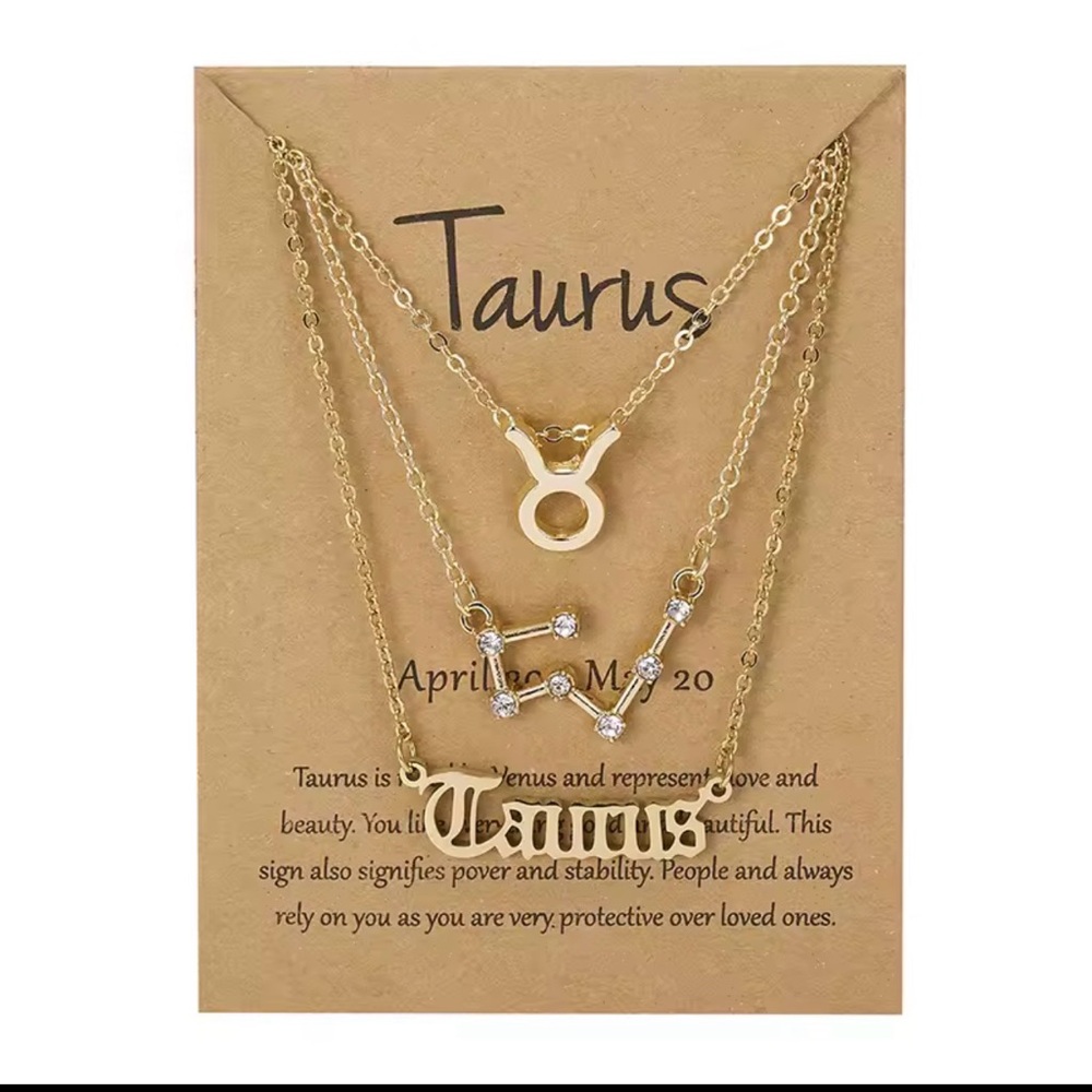 Gold Taurus Zodiac Necklace Set
